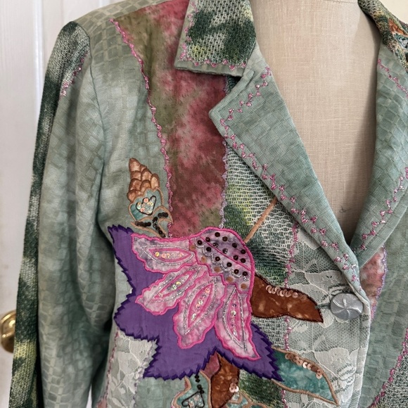 Indigo Moon Embroidered Floral Patchwork Jacket 1X Boho Artistic Statement Piece - Picture 5 of 14